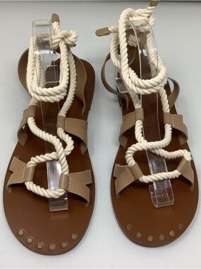 J.Crew Tan Rope Lace-Up Sandals in Leather